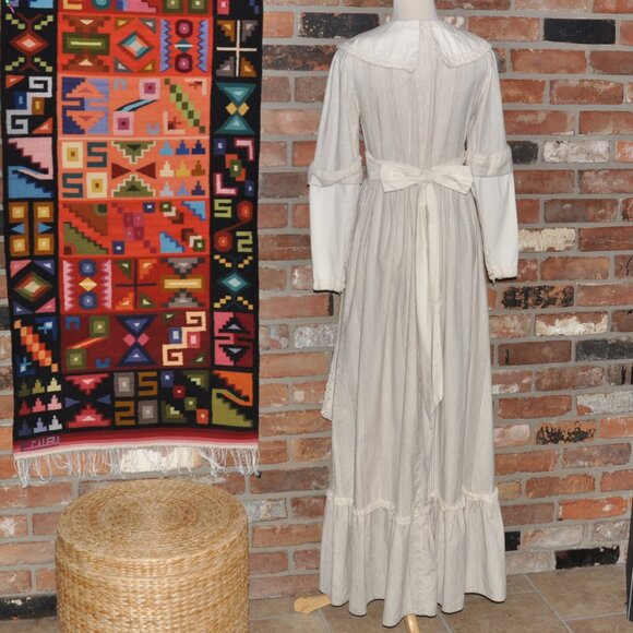 Vintage Striped Maxi Prairie Cottage Cottagecore Apron DRESS Handmade S-M - Picture 6 of 7